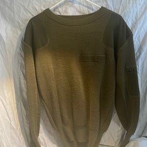 Military style army green crewneck sweater
